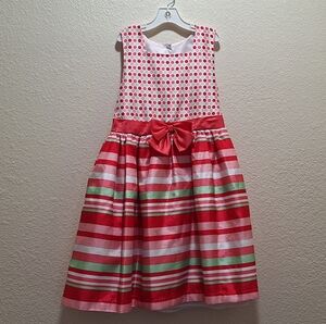 Red and Green Striped Dress with Bow